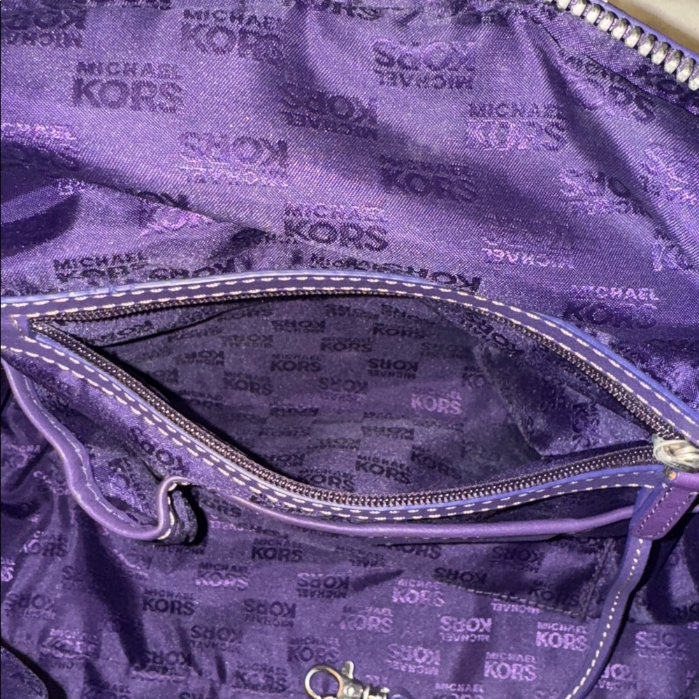 Michael Kors Satchel Large Oversized Purple Leather Studded  Lattington Bag - Picture 12 of 17